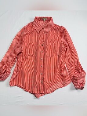Chocolate Red & White Vertical Stripe Button-Down Shirt W615